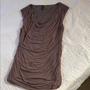 Blouse sleeveless, chocolate brown with ruching